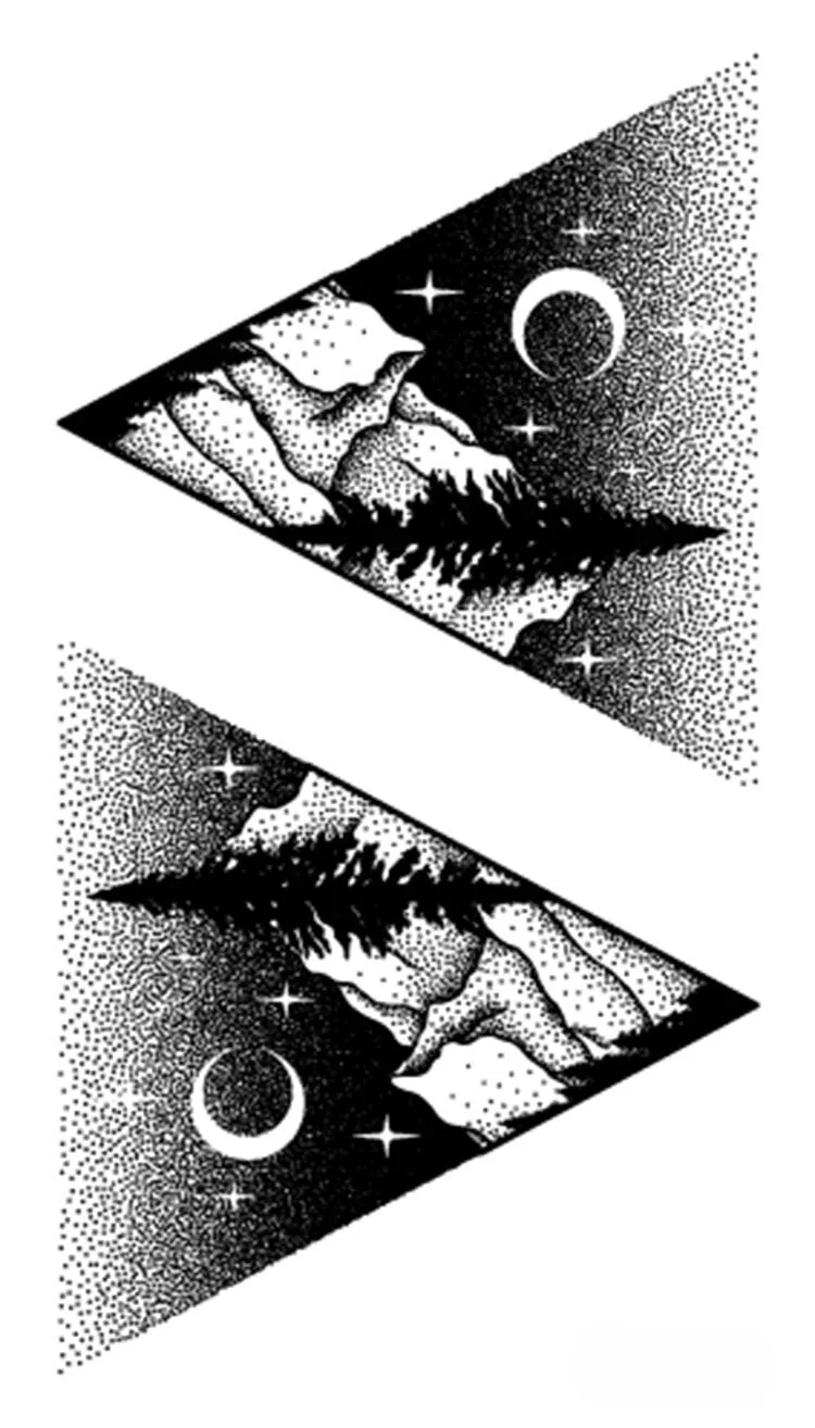 Tattoo Sticker Art Black White Drawing Little Element Small Triangle wave flower mountain Water Transfer Temporary Fake tatoo
