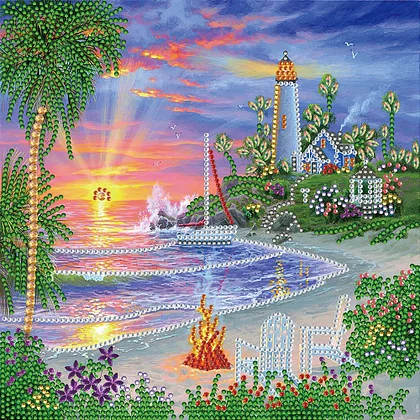 5d New Small Fishing Village Lighthouse Diamond Painting - Temu Australia