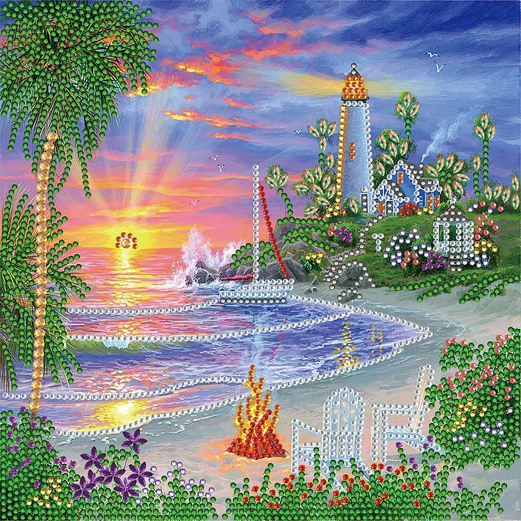 Seaside Lighthouse 30*30CM(Canvas) Special Shaped Drill Diamond Painting gbfke