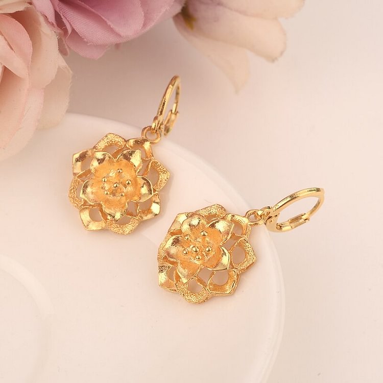 24k hot  flower drop earring  DubaiArab african Arab Middle Eastern Jewelry Mom Gifts