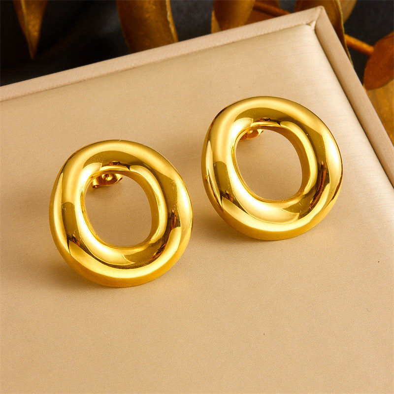 Simple And Cool Style Thread Rotating Circular Geometric Leaf Flower Stainless Steel Personality Smooth Earrings