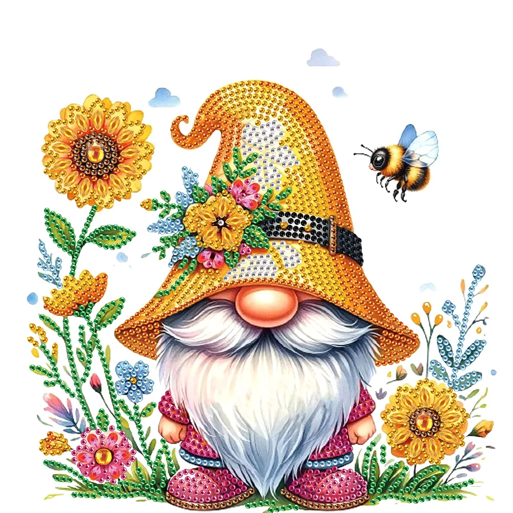 Partial Special-shaped Crystal Rhinestone Diamond Painting - Sunflower Gnome(Canvas|30*30cm)