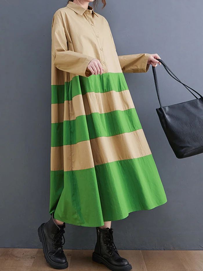 Stylish Striped Panel Shirt Dress