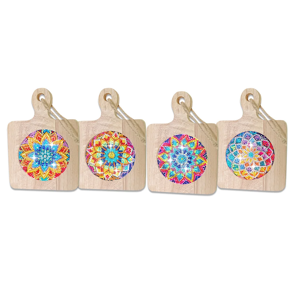 4Pcs Mandala Diamond Painting Wooden Serving Tray for Countertop Decoration