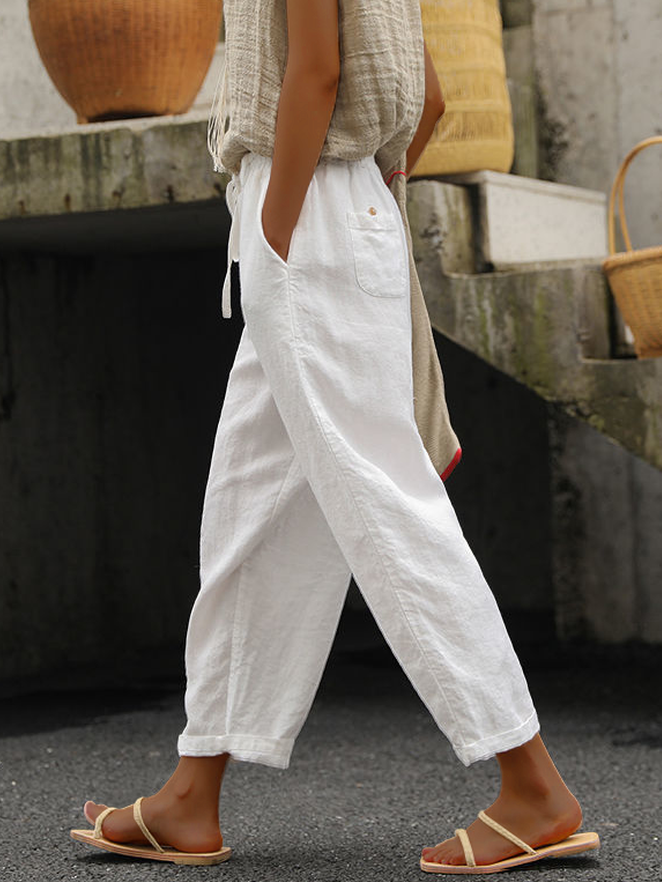 Women's Casual Plain Cotton Linen Loosen Pants | IFYHOME