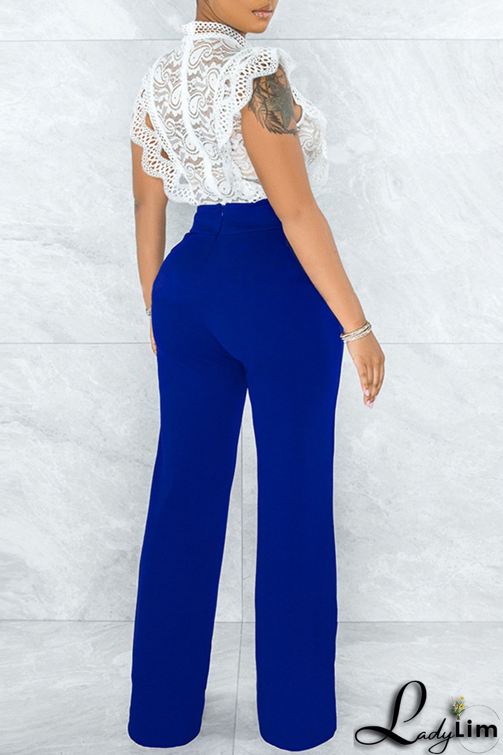 White Fashion Casual Solid Basic Regular High Waist Trousers