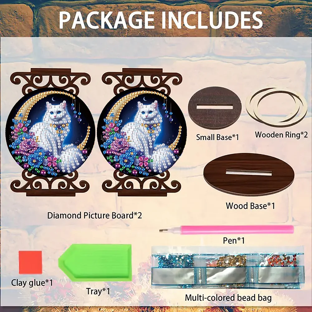 Wooden Diamond Painting Candle Holder Rhinestone Candlestick Decor (Cat)