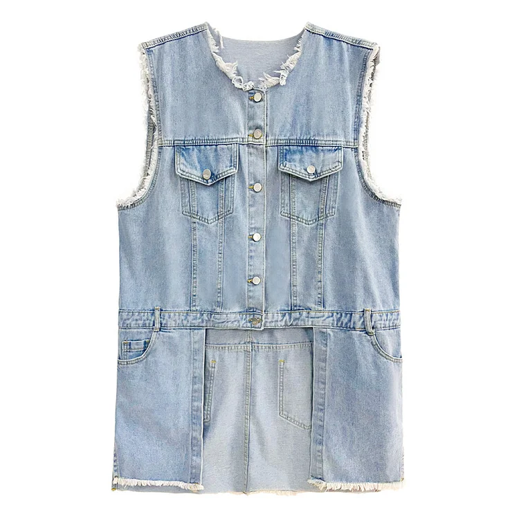 Irregular Denim Sleeveless Vest Outerwear - yankia
