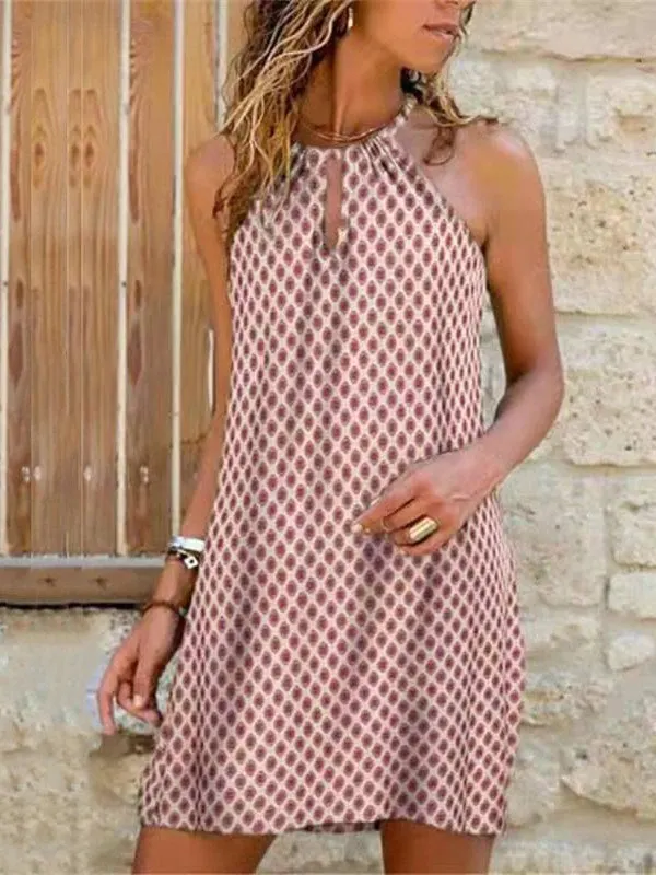 Plaid print halterneck dress