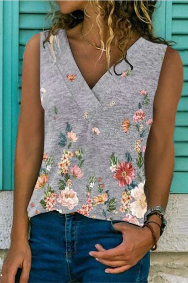 Zipper Sleeveless Floral Casual Shirts & Tops