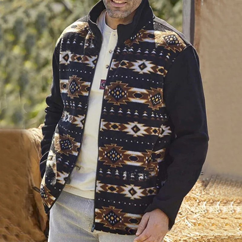 Casual Navy Patchwork Western Jacket