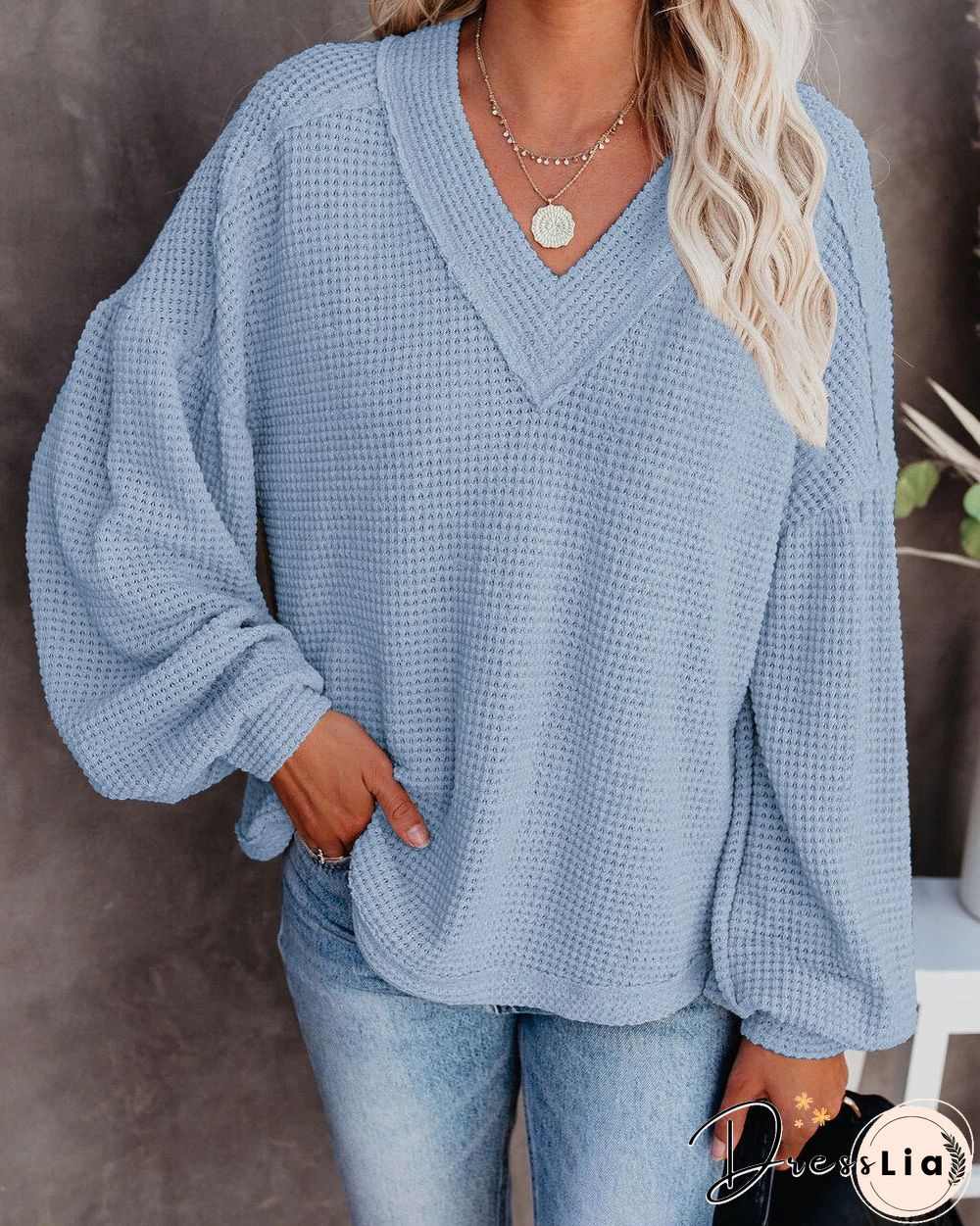Ladies Sweater Neck Knitted Pullovers Autumn Winter Lantern sleeve solid warm Halloween