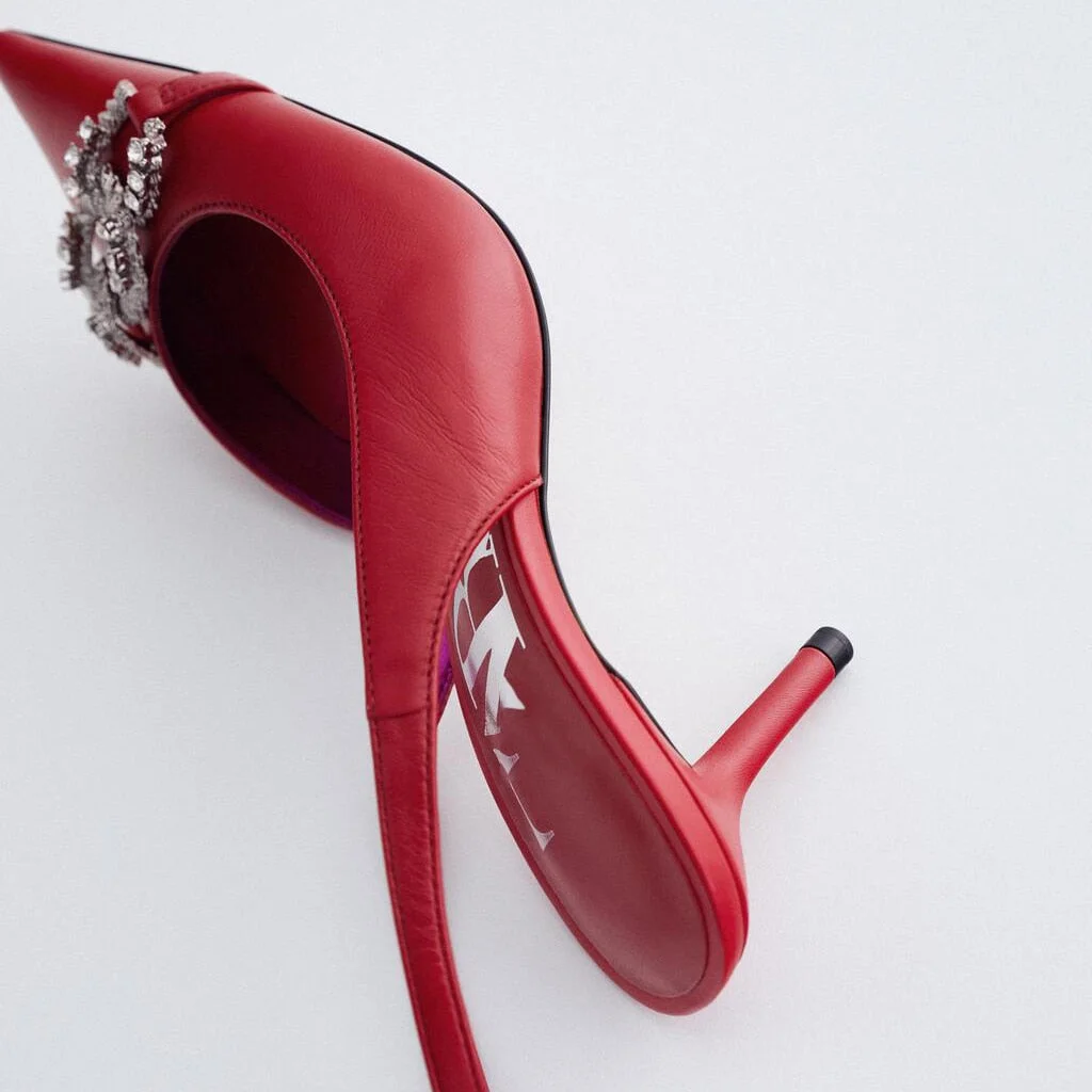 NAUSK crystal women dress shoes pointed toe red women slingbacks