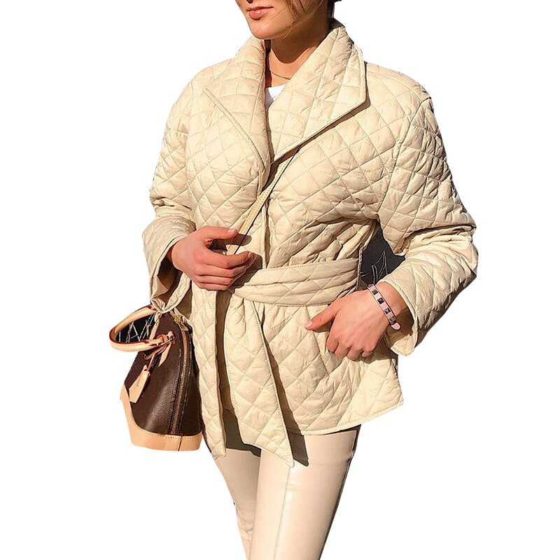 Glamaker Casual rhombus printed women winter parka Long deep pockets straight coat Female tailored collar 2020 winter outerwear