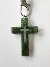 CAMOUFLAGE GLITTER RESIN CROSS REAR VIEW MIRROR BEADED CAR CHARM - HANDMADE - FREE STANDARD SHIPPING