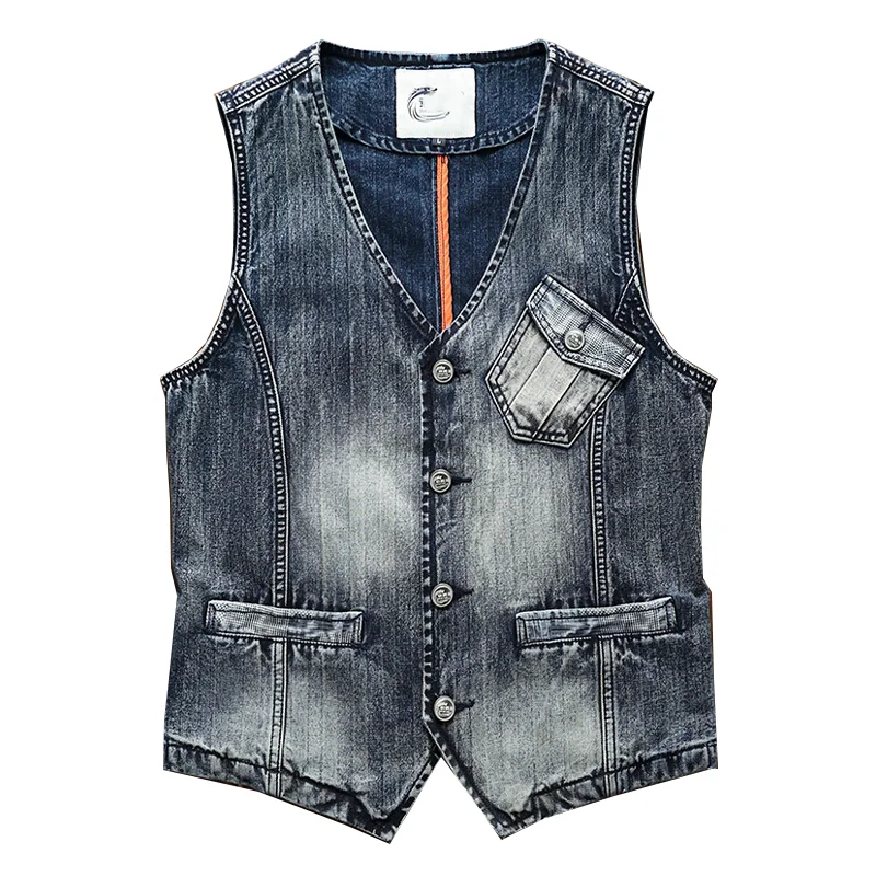 Western Vintage Denim Deep V-neck Casual Vest
