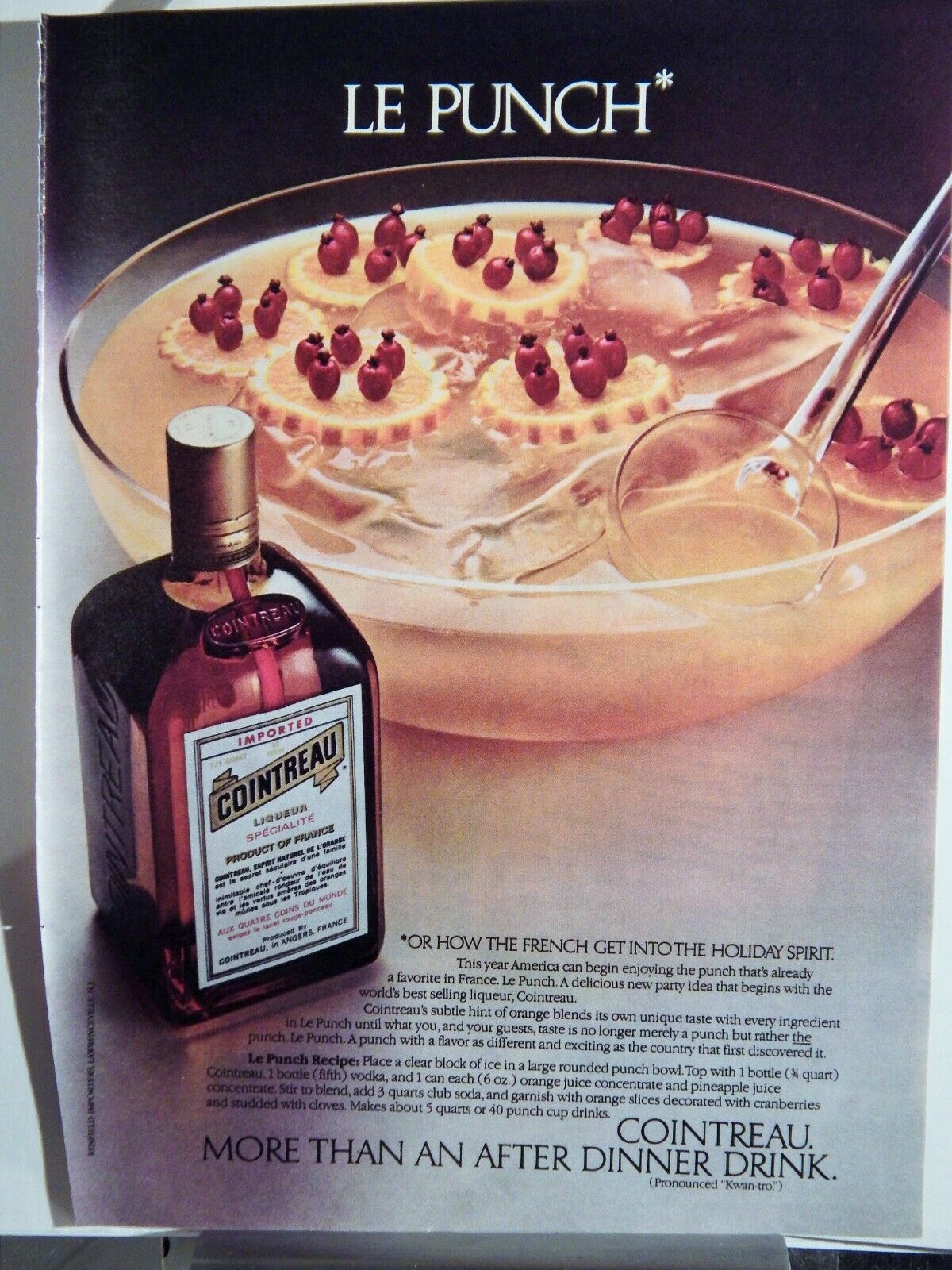 COINTREAU LIQUEUR ORIGINAL VTG 1979 Photo Poster painting AD,