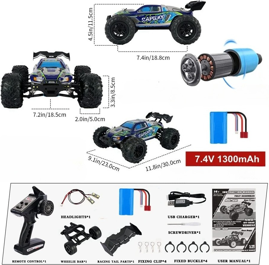 Tegooe 116 Scale High Speed RC Off-Road Racing Truck - 4WD Remote Control Toy