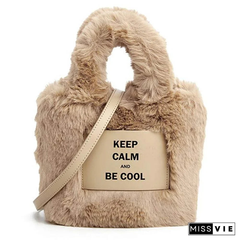 Letter Print Furry Crossbody Bag