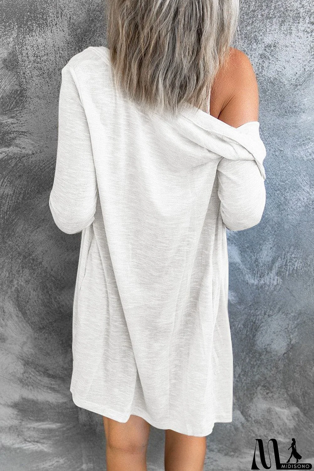 MidiSono - Button Down Long Sleeve Longline Cardigan