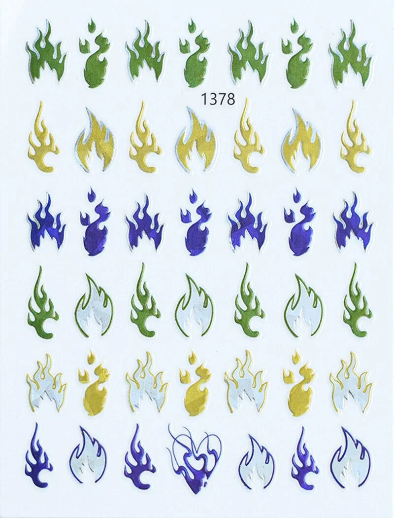 Nail Stickers Back Glue Laser Color Multiple Styles Flame Designs Nail Decal Decoration Tips For Beauty Salons-Nail Inspo