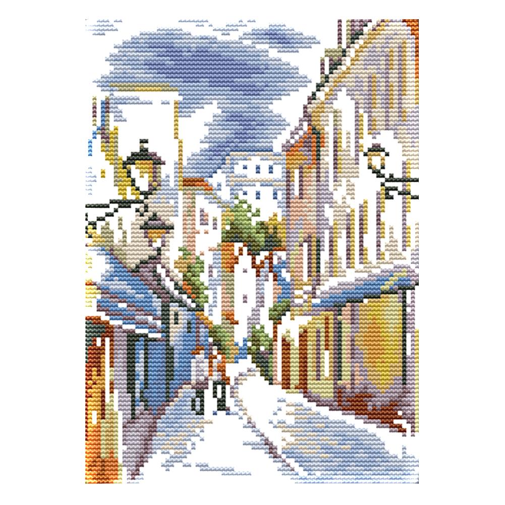 

Beautiful Street Scene - 14CT Stamped Cross Stitch - 19*27cm, 501 Original