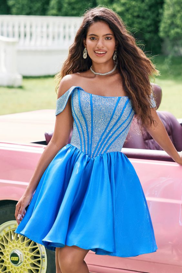 Beaded Blue Strapless Short Mini Homecoming Dress | HC0126