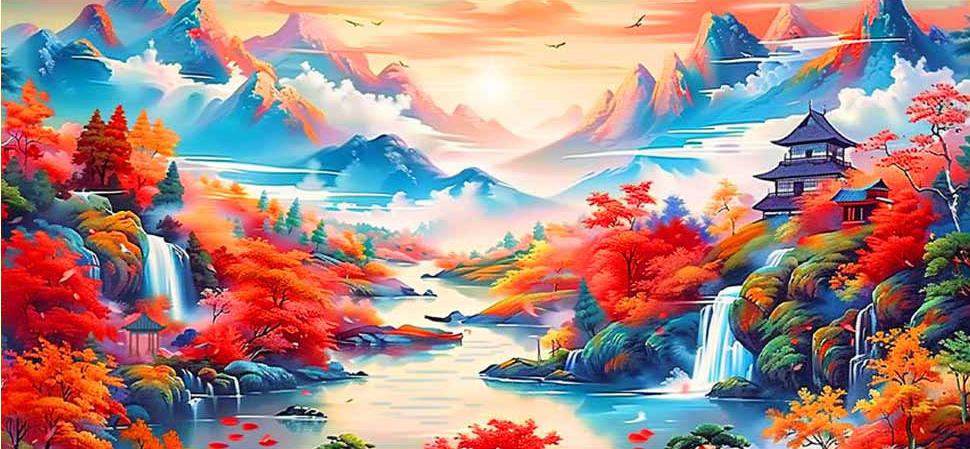 Picturesque Mountains And Rivers Full 9CT Pre-stamped Canvas(150*75cm) 37 colors Cross Stitch