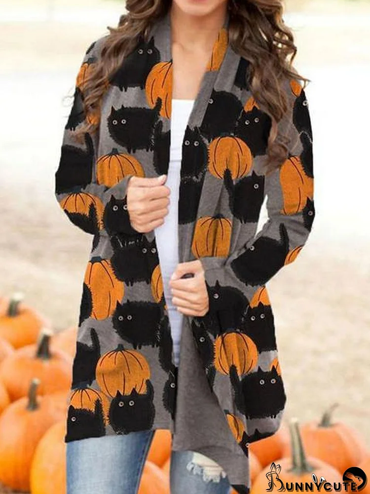 Halloween Pumpkin Pattern Print Cardigan