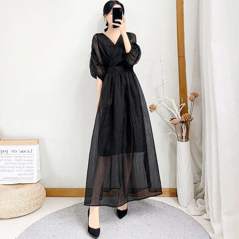 Bodycon Midi Fashion Elegant Casual Puff Sleeve Summer Light Dress Party Women&amp;#39;s Dresses Wrap Plus Size Korean Tunics Loose Robe