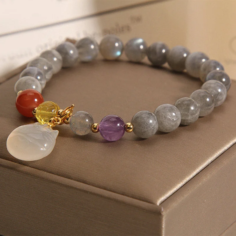 Natural Moonstone Blessing Cat Charm Bracelet