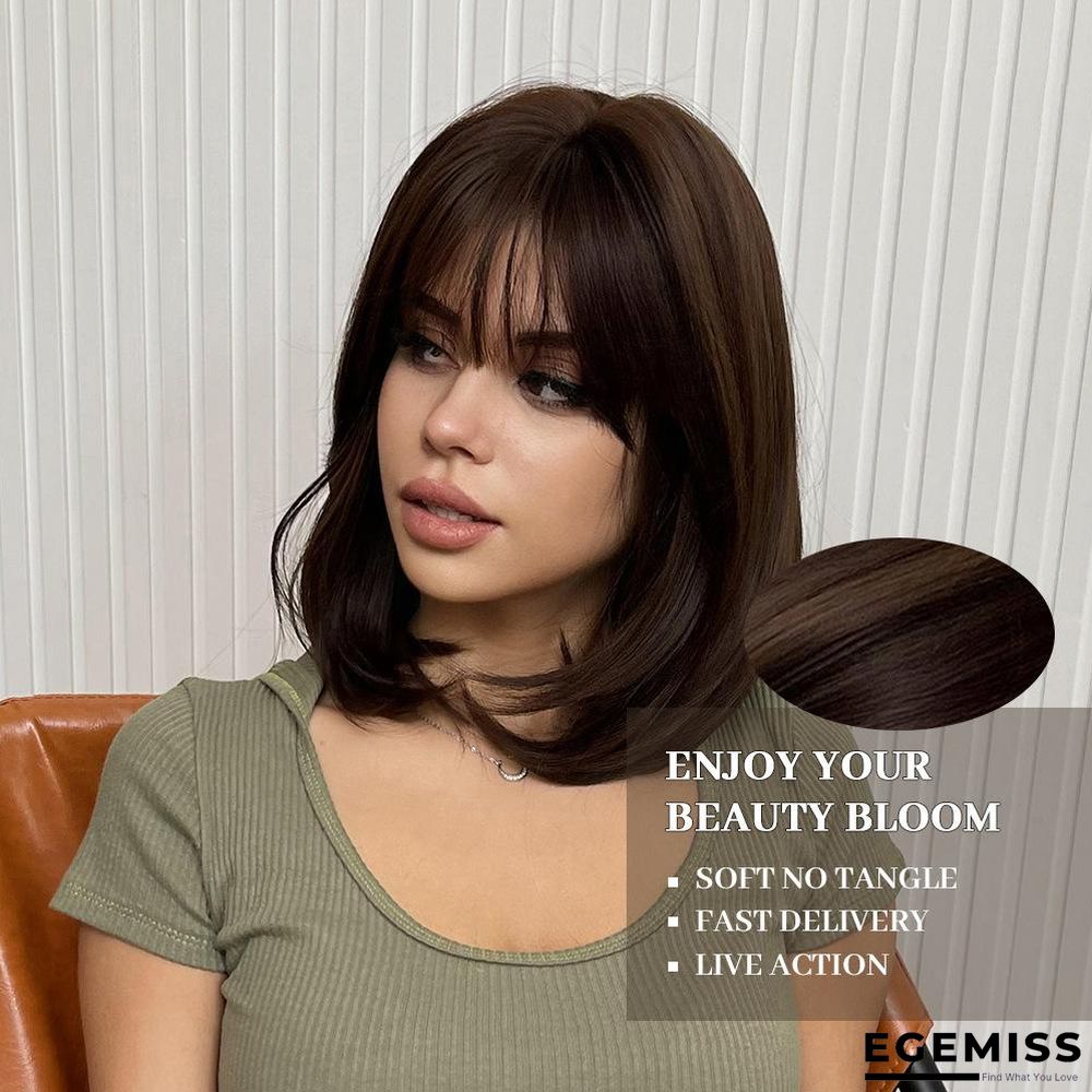 Dark Brown Short Bob Hair Wigs with Bangs Synthetic Wig | EGEMISS