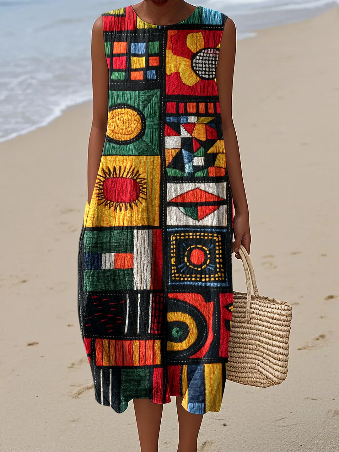 Juneteenth Black Pride African Geometric Art Linen Tank Dress