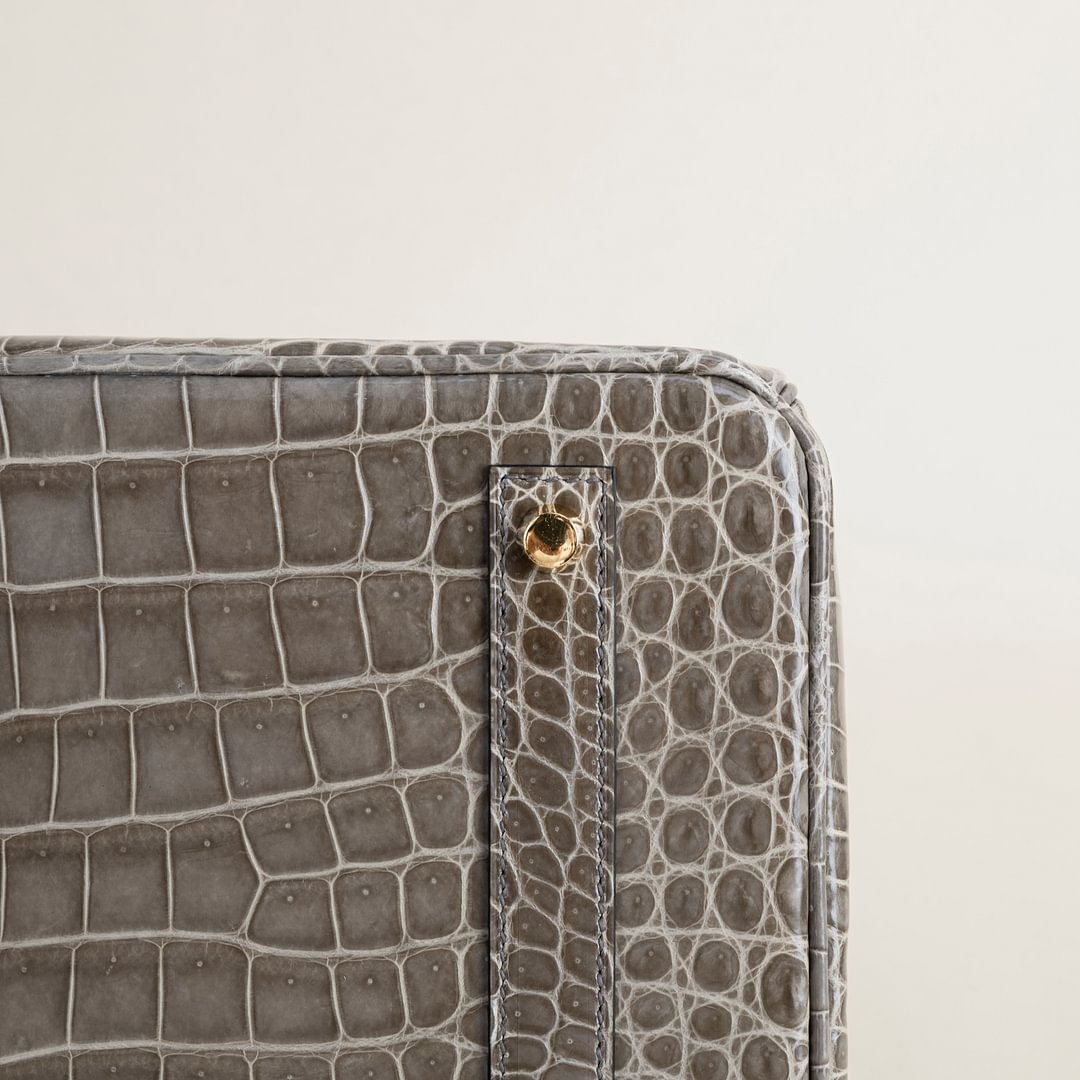 Birkin 35cm Shiny Porosus Crocodile 81 Gris tourterelle GHW