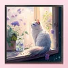 Cat And Flowers On The Windowsill-Full Embroidery-2 Strands 18CT Stamped Cross Stitch-30*30CM