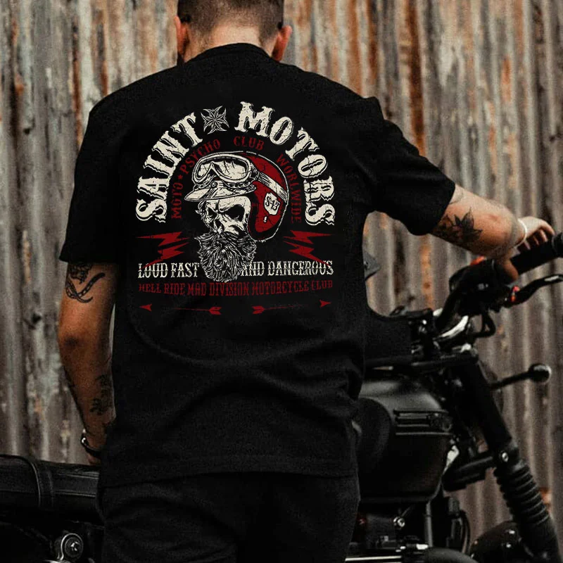 SAINT MOTORS Skull with Helmet Black Print T-Shirt