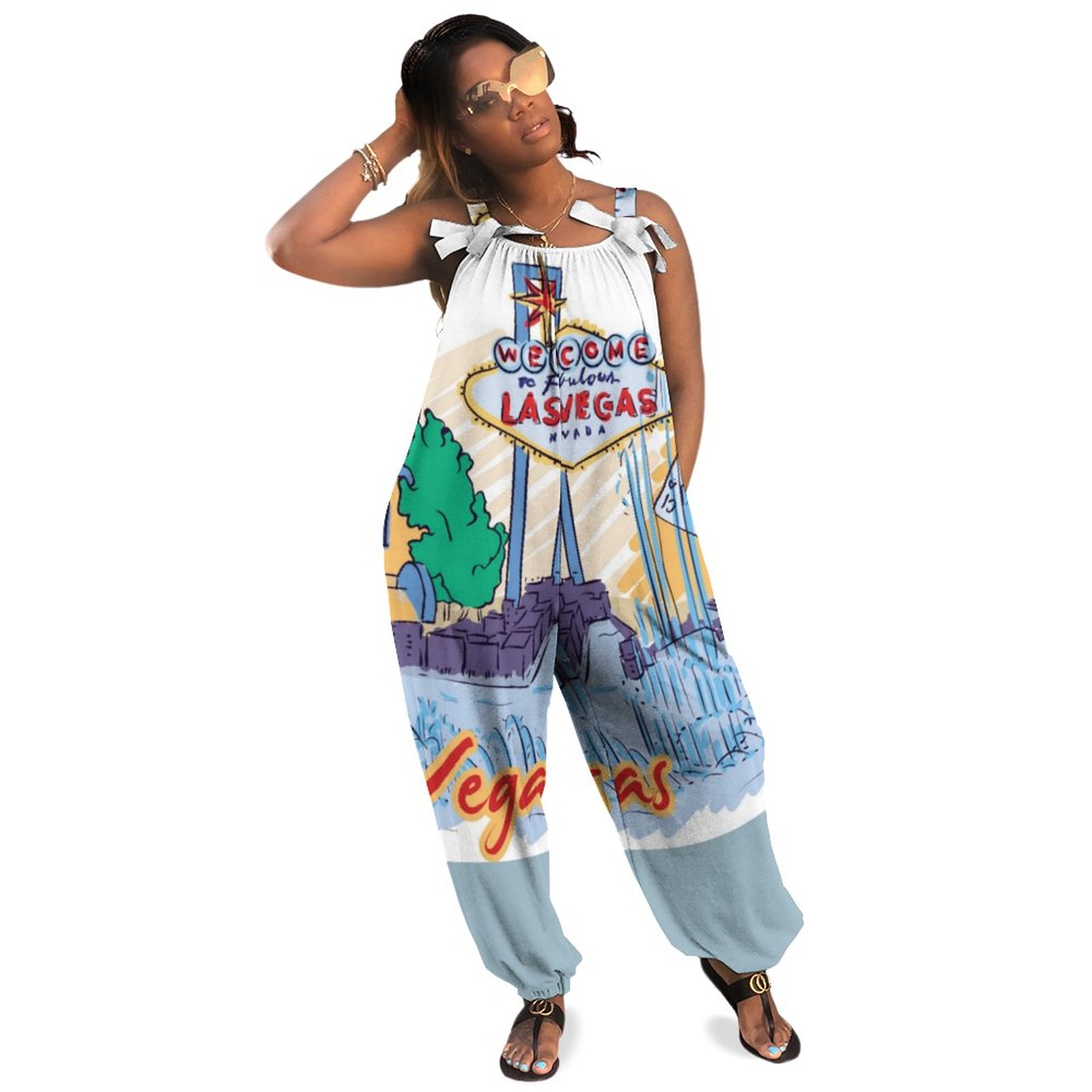 Women Plus Size Jumpsuit Summer Loose Harem Pants Las Vegas Oversized Romper with Pockets Shortalls Casual Style Polyester Spandex