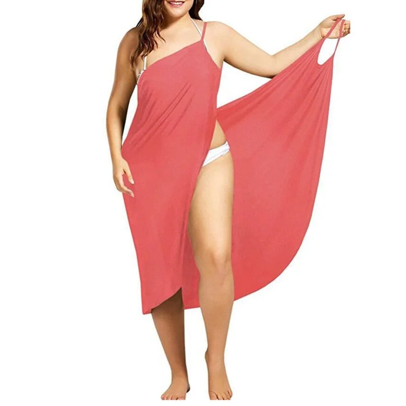 5XL Women Sexy Beach V-Neck Sling Dress 2022 Summer Towel Backless Swimwear Cover Up Wrap Robe Female Tropical Dresses Plus Size