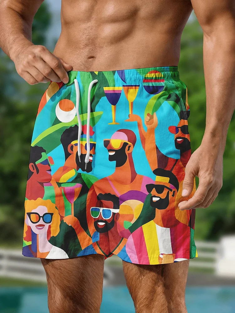 Men's Hawaii Party Time Pop Art Print Vacation Shorts