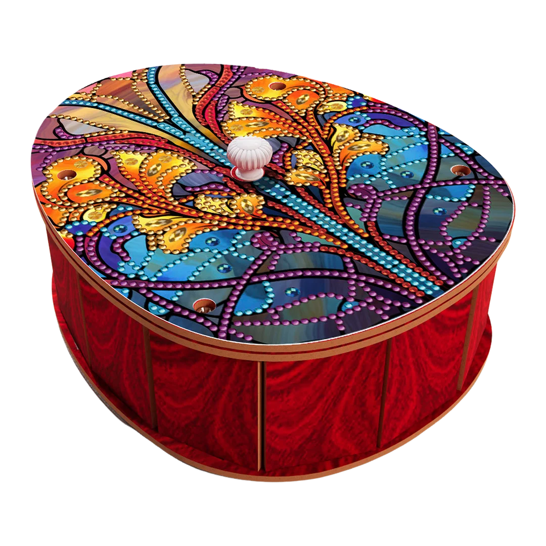 Flower DIY Diamond Art Crystal Painting Storage Box Egg-Shaped Wood Container