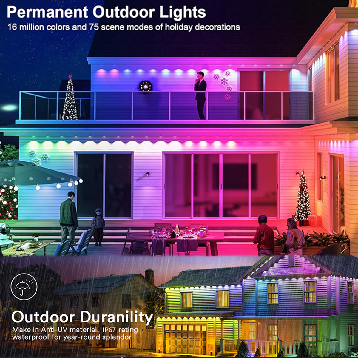 Tegooe Smart RGBIC Permanent Outdoor String Lights IP65 Rated