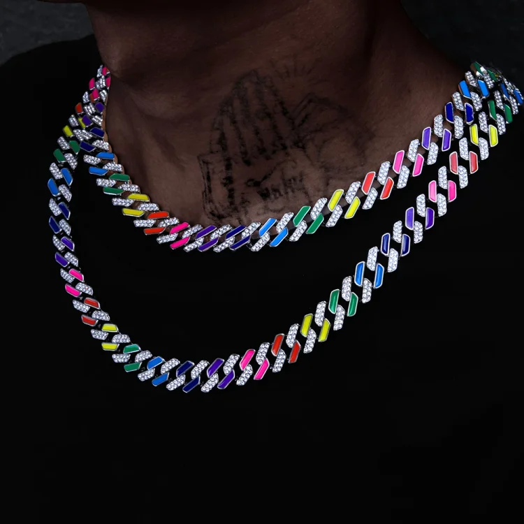 12MM Colorful Cuban Chain Necklace Hip-hop Jewelry