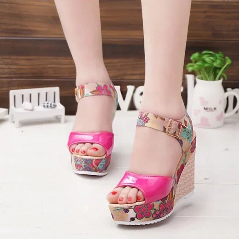 2020 Fashion INS Hot Lace Leisure Women Wedges Heeled Women Shoes Summer Sandals Party Platform High Heels Shoes Woman