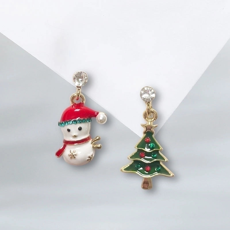 Fashion Christmas Tree Snowman Snowflake Alloy Enamel Rhinestones Women’s Drop Earrings Ear Studs 1 Pair