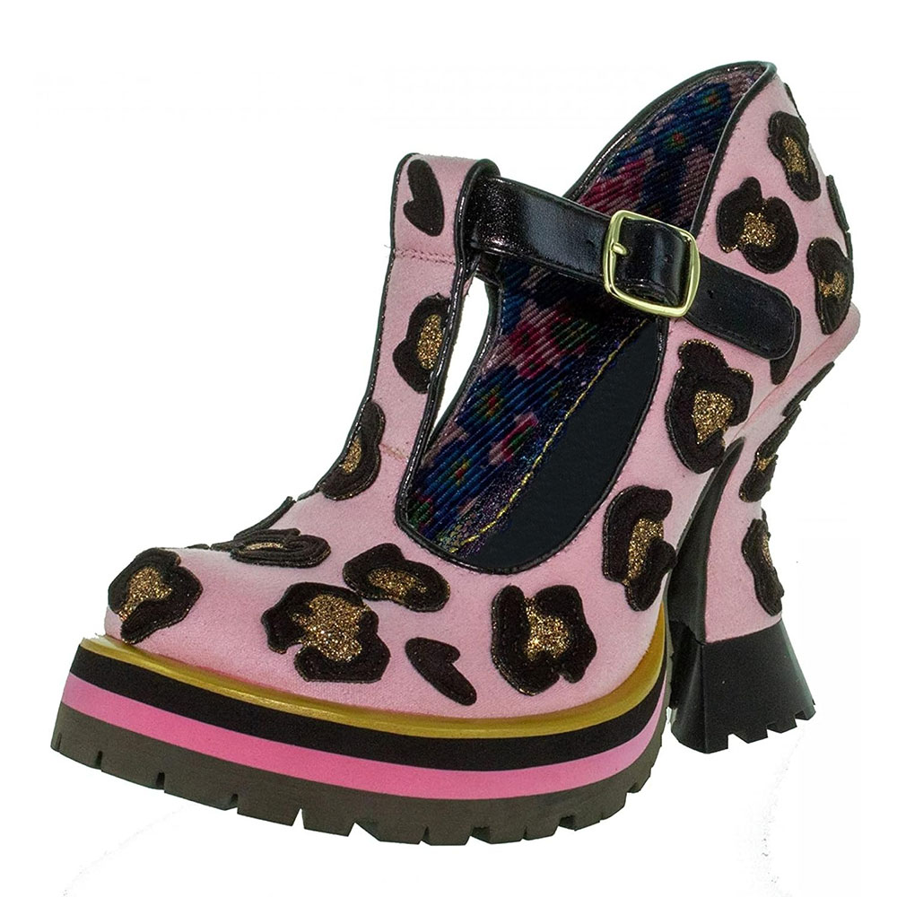 Pink and Black Glitter Leopard T-Bar Platform Mary Jane Heels Nicepairs