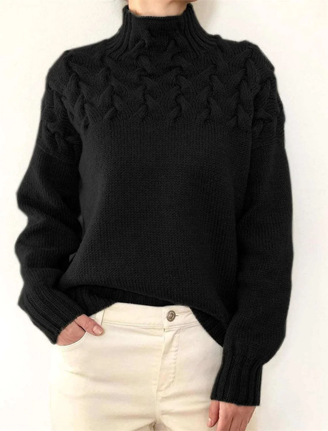 Mongw Mongw Women's Casual Sweater Turtleneck Flower Long Sleeves Loose Knit Jumper Autumn And Winter Women