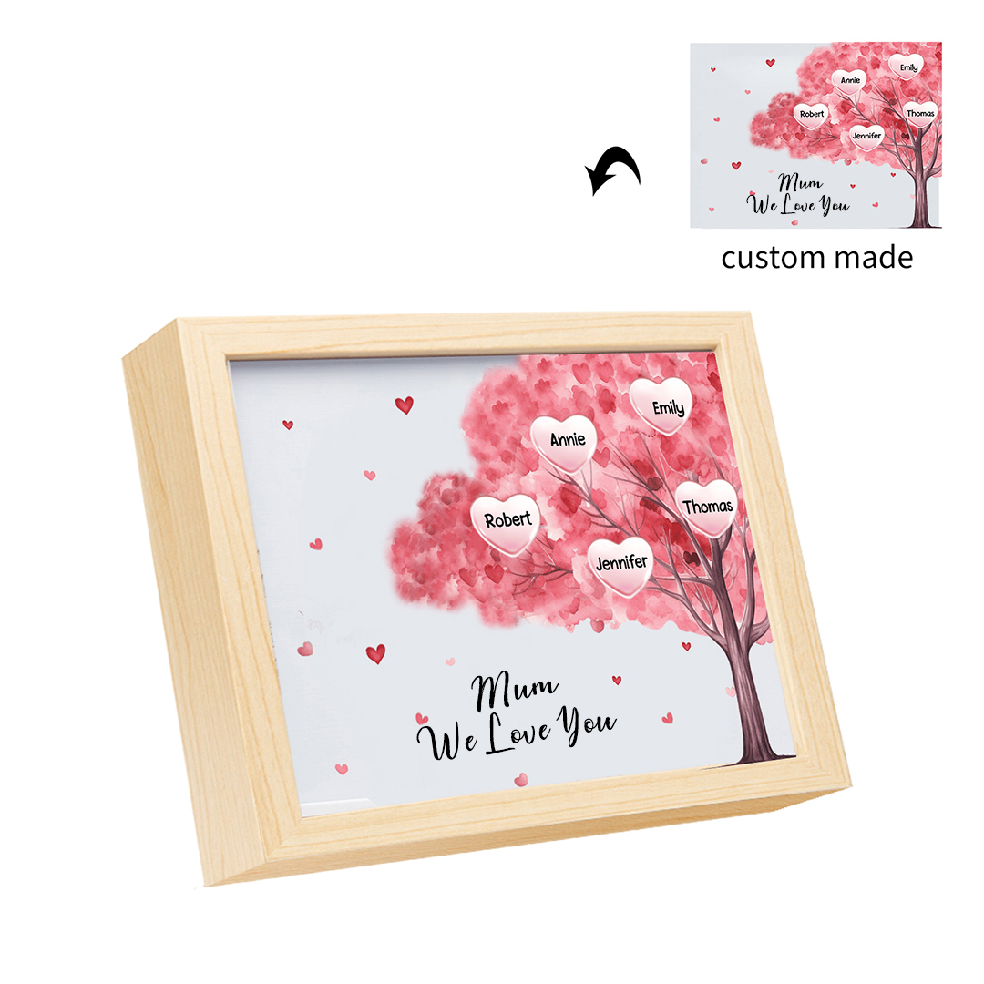 Personalised Frame Night Light Custom 1 Text & 5 Names Pink Family Tree Ornament Gifts for Mother/Grandma-Jessemade AU
