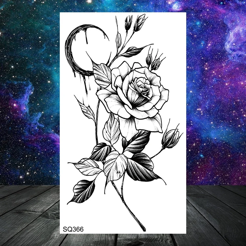 Realistic Rose Flower Snake Temporary Tattoos For Women Adult Skull Peony Lips Sword Tree Fake Tattoo Neck Arm Hands Small Tatoo