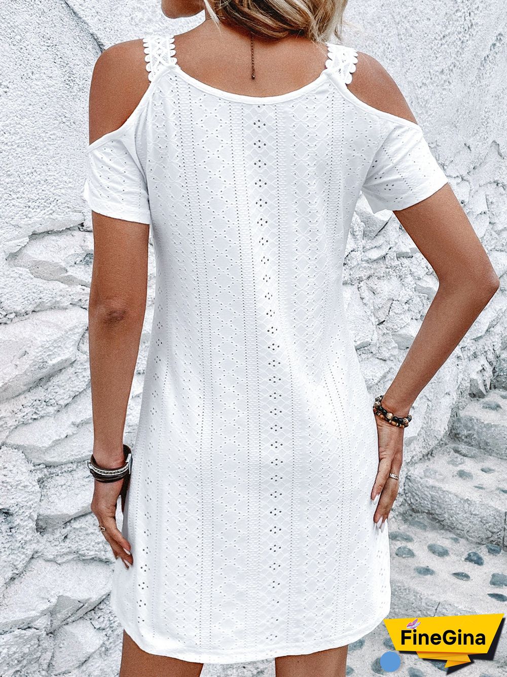Women's Lace Key Hollow Short Sleeve V-neck Midi Dress