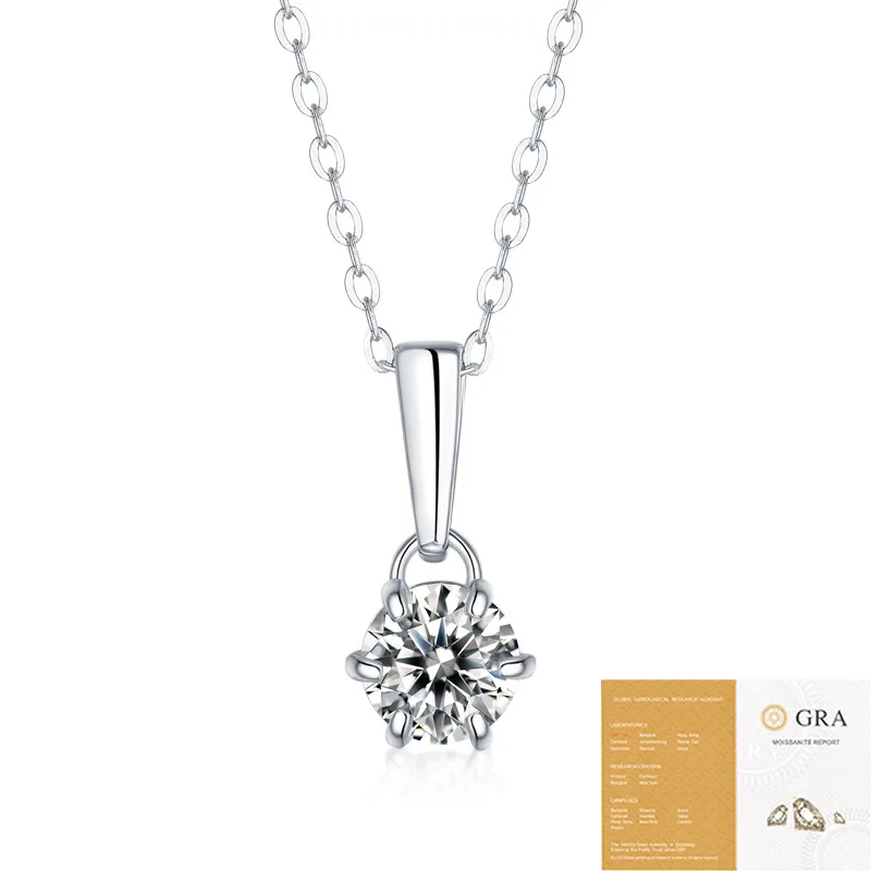  D Color Moissanite 925S Silver Necklace Six-Claw Round Pendant and Collar Chain Jewelry With Certificate